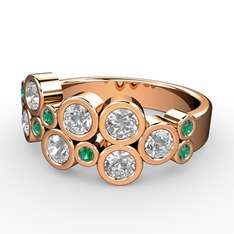 Karma Yüzük - Swarovski ve yeşil kuvars 14 ayar rose altın yüzük #df0356