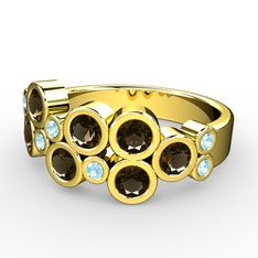 Karma Yüzük - Dumanlı kuvars ve akuamarin 8 ayar altın yüzük #dnq0h5