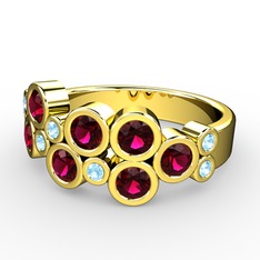Karma Yüzük - Rodolit garnet ve akuamarin 8 ayar altın yüzük #eebydq