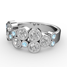 Karma Yüzük - Swarovski ve akuamarin 14 ayar beyaz altın yüzük #eem4e6