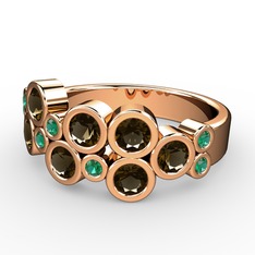 Karma Yüzük - Dumanlı kuvars ve yeşil kuvars 14 ayar rose altın yüzük #eyerhg