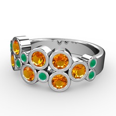 Karma Yüzük - Sitrin ve kök zümrüt 18 ayar beyaz altın yüzük #fezmr5