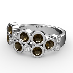 Karma Yüzük - Dumanlı kuvars ve swarovski 14 ayar beyaz altın yüzük #fmq8n7