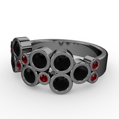 Karma Yüzük - Siyah zirkon ve garnet 925 ayar siyah rodyum kaplama gümüş yüzük #gmg915