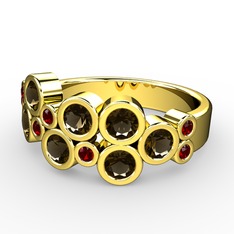 Karma Yüzük - Dumanlı kuvars ve garnet 14 ayar altın yüzük #gz8xj1