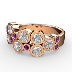 Swarovski ve ametist 14 ayar rose altın yüzük
