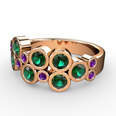 Karma Yüzük - Yeşil kuvars ve ametist 8 ayar rose altın yüzük #i50f09