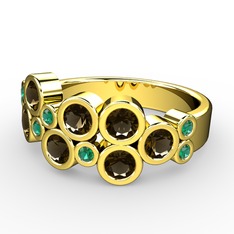 Dumanlı kuvars ve yeşil kuvars 18 ayar altın yüzük