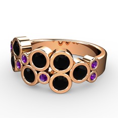 Siyah zirkon ve ametist 8 ayar rose altın yüzük