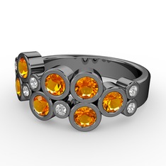 Karma Yüzük - Sitrin ve swarovski 925 ayar siyah rodyum kaplama gümüş yüzük #kwk0dy