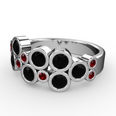 Siyah zirkon ve garnet 14 ayar beyaz altın yüzük