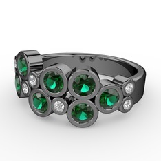 Karma Yüzük - Yeşil kuvars ve swarovski 925 ayar siyah rodyum kaplama gümüş yüzük #l57t0f