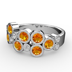 Karma Yüzük - Sitrin ve beyaz zirkon 8 ayar beyaz altın yüzük #lgptct