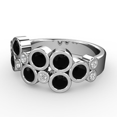 Siyah zirkon ve beyaz zirkon 8 ayar beyaz altın yüzük