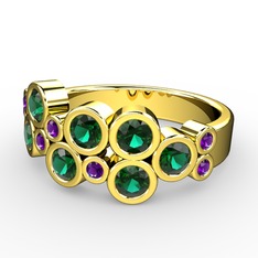 Yeşil kuvars ve ametist 925 ayar altın kaplama gümüş yüzük