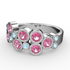 Karma Yüzük - Pembe kuvars ve akuamarin 14 ayar beyaz altın yüzük #n6cucg