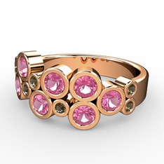 Pembe kuvars ve dumanlı kuvars 18 ayar rose altın yüzük