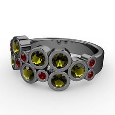 Karma Yüzük - Peridot ve garnet 925 ayar siyah rodyum kaplama gümüş yüzük #nwoo5r