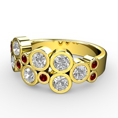 Karma Yüzük - Beyaz zirkon ve garnet 14 ayar altın yüzük #qi2glg