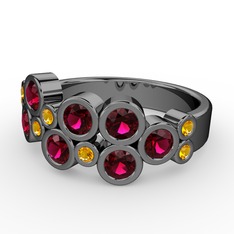 Karma Yüzük - Rodolit garnet ve sitrin 925 ayar siyah rodyum kaplama gümüş yüzük #qntozq