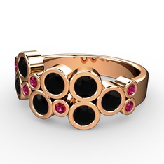 Siyah zirkon ve rodolit garnet 8 ayar rose altın yüzük