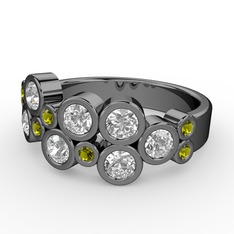 Karma Yüzük - Beyaz zirkon ve peridot 925 ayar siyah rodyum kaplama gümüş yüzük #s7zr4o