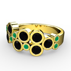 Karma Yüzük - Siyah zirkon ve kök zümrüt 18 ayar altın yüzük #sr35wx