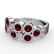 Karma Yüzük - Garnet ve pembe kuvars 14 ayar beyaz altın yüzük #sv6a1d