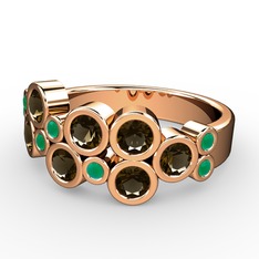 Karma Yüzük - Dumanlı kuvars ve kök zümrüt 925 ayar rose altın kaplama gümüş yüzük #t2vnha