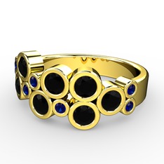 Karma Yüzük - Siyah zirkon ve lab safir 925 ayar altın kaplama gümüş yüzük #t5olzs