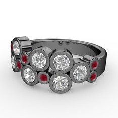 Karma Yüzük - Swarovski ve kök yakut 925 ayar siyah rodyum kaplama gümüş yüzük #t9djbw