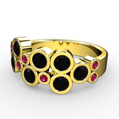 Karma Yüzük - Siyah zirkon ve rodolit garnet 18 ayar altın yüzük #tb47wi