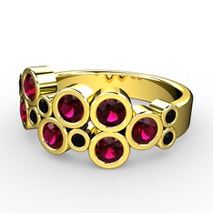 Karma Yüzük - Rodolit garnet ve siyah zirkon 8 ayar altın yüzük #tt7rez
