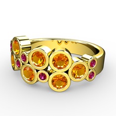 Sitrin ve rodolit garnet 18 ayar altın yüzük
