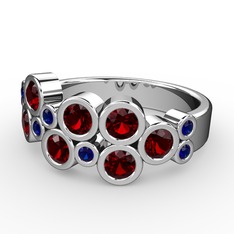 Garnet ve lab safir 8 ayar beyaz altın yüzük