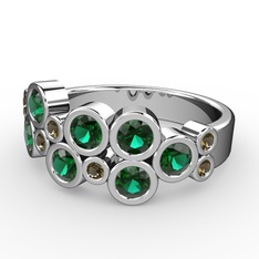 Karma Yüzük - Yeşil kuvars ve dumanlı kuvars 8 ayar beyaz altın yüzük #uqsh0q