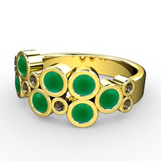 Karma Yüzük - Kök zümrüt ve dumanlı kuvars 18 ayar altın yüzük #vuruzy