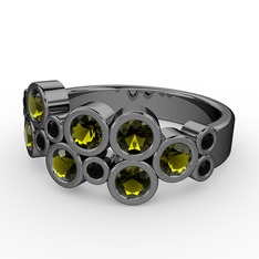 Karma Yüzük - Peridot ve siyah zirkon 925 ayar siyah rodyum kaplama gümüş yüzük #vve0up