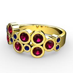 Rodolit garnet ve lab safir 18 ayar altın yüzük