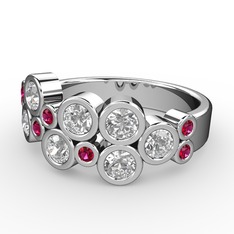 Karma Yüzük - Beyaz zirkon ve rodolit garnet 8 ayar beyaz altın yüzük #w7levv