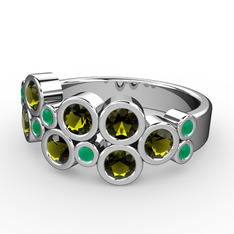 Karma Yüzük - Peridot ve kök zümrüt 8 ayar beyaz altın yüzük #wewqnu