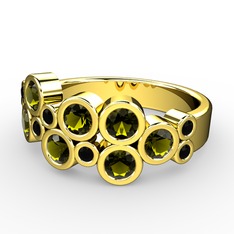 Peridot ve siyah zirkon 14 ayar altın yüzük