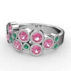 Pembe kuvars ve yeşil kuvars 18 ayar beyaz altın yüzük