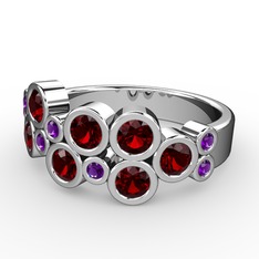 Garnet ve ametist 18 ayar beyaz altın yüzük