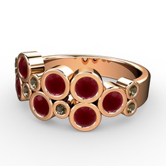 Karma Yüzük - Kök yakut ve dumanlı kuvars 925 ayar rose altın kaplama gümüş yüzük #yuvd6p