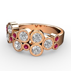 Beyaz zirkon ve rodolit garnet 14 ayar rose altın yüzük