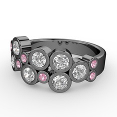 Karma Yüzük - Swarovski ve pembe kuvars 925 ayar siyah rodyum kaplama gümüş yüzük #z72qb8