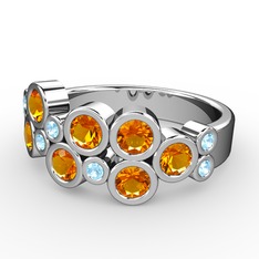 Karma Yüzük - Sitrin ve akuamarin 18 ayar beyaz altın yüzük #zn5dpm