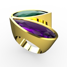 İkili Yaşam Yüzük - Yeşil kuvars ve ametist 14 ayar altın yüzük #10ni68x