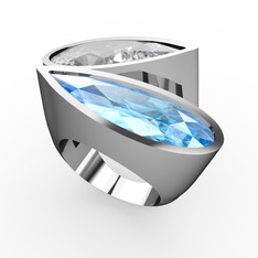 Swarovski ve akuamarin 14 ayar beyaz altın yüzük